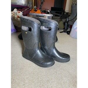 Bogs Glitter Black Silver Waterproof Rain Boots Youth Size 3